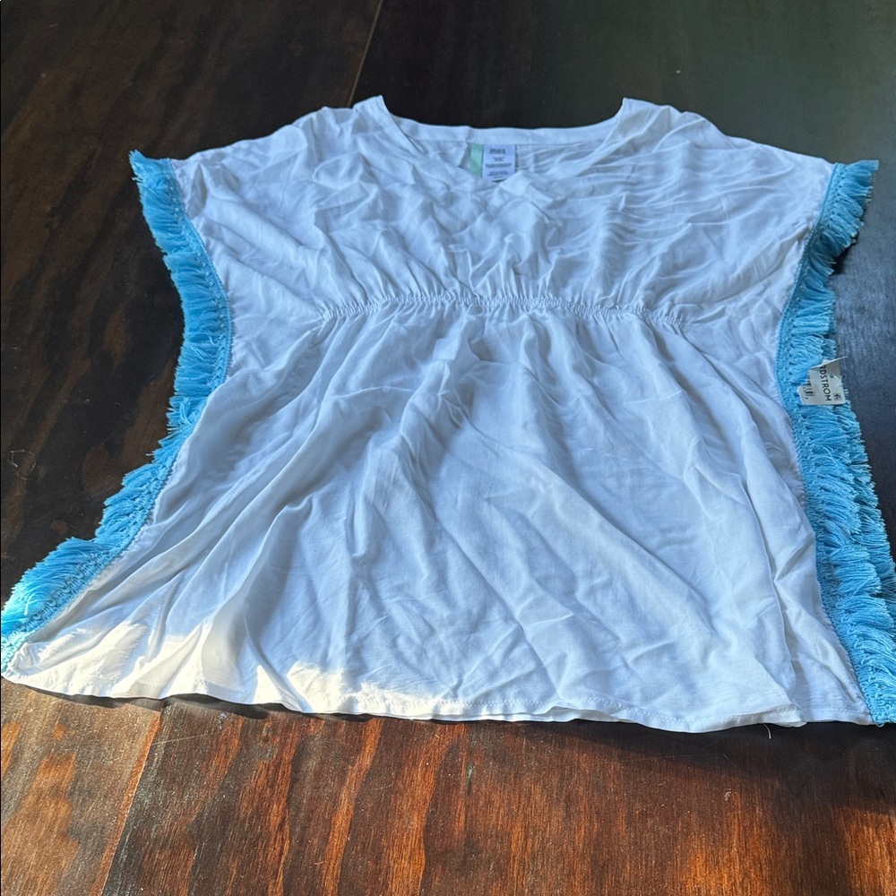 Kids White and Blue Fringe Top